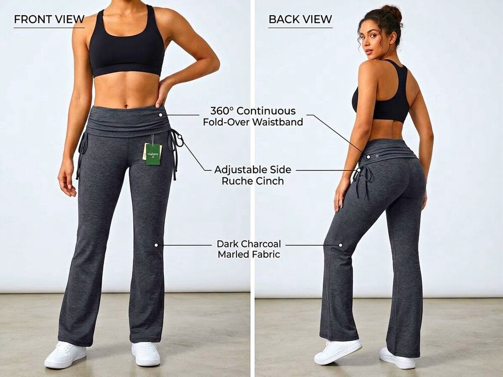 Halara Marled Gray Fold-Over Waist Bootcut Yoga Pants Pull On Womens S-regular